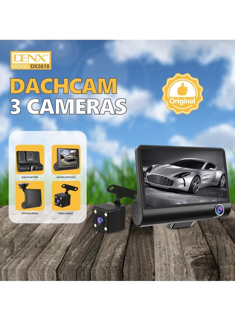 Denx Triple Lens Smart Car Camera - 4-inch FHD 1080P Screen with Night Vision and Parking Monitoring - Image 3