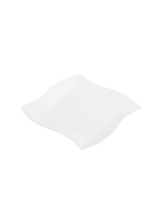 Restaurantware 7 x 7 Inch Dessert Plates, 100 Small Cocktail Plates - Square, Wavy Edges, White Plastic Disposable Appetizer Plates, Holds Sauces And Dips, For Wedding, or Birthday Parties - Image 1