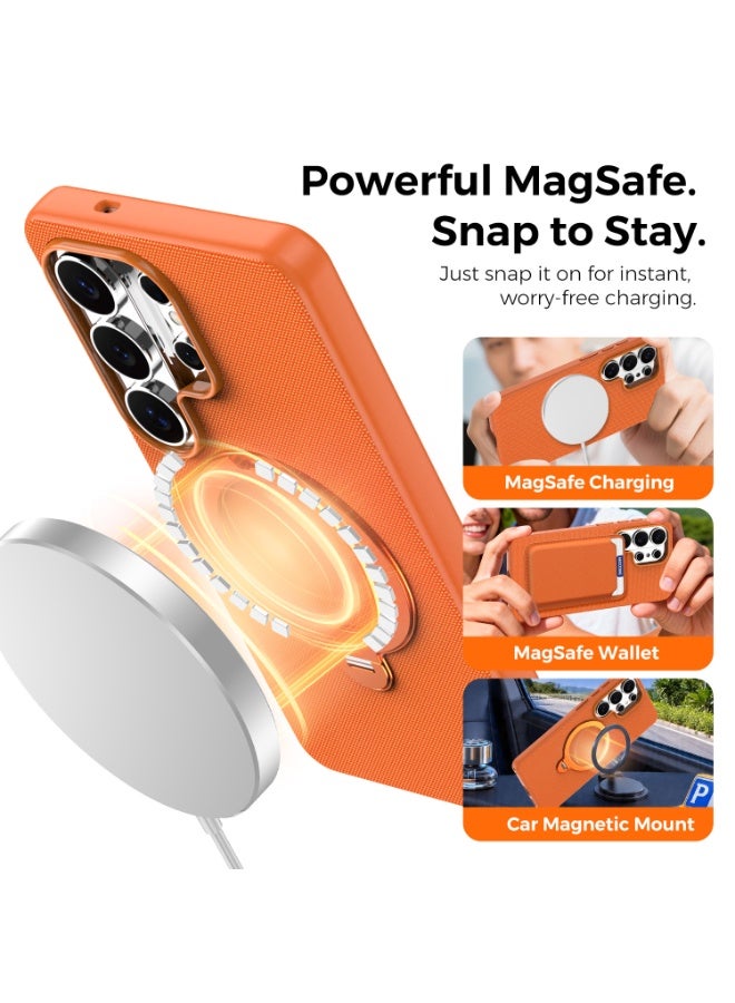 Tech Fabric Magnetic Invisible Rotating Stand Phone Case for Samsung Galaxy S26 Ultra / S25 Ultra / S24 Ultra / S23 Ultra, Dual Raised Edges Shockproof Cover - Image 4