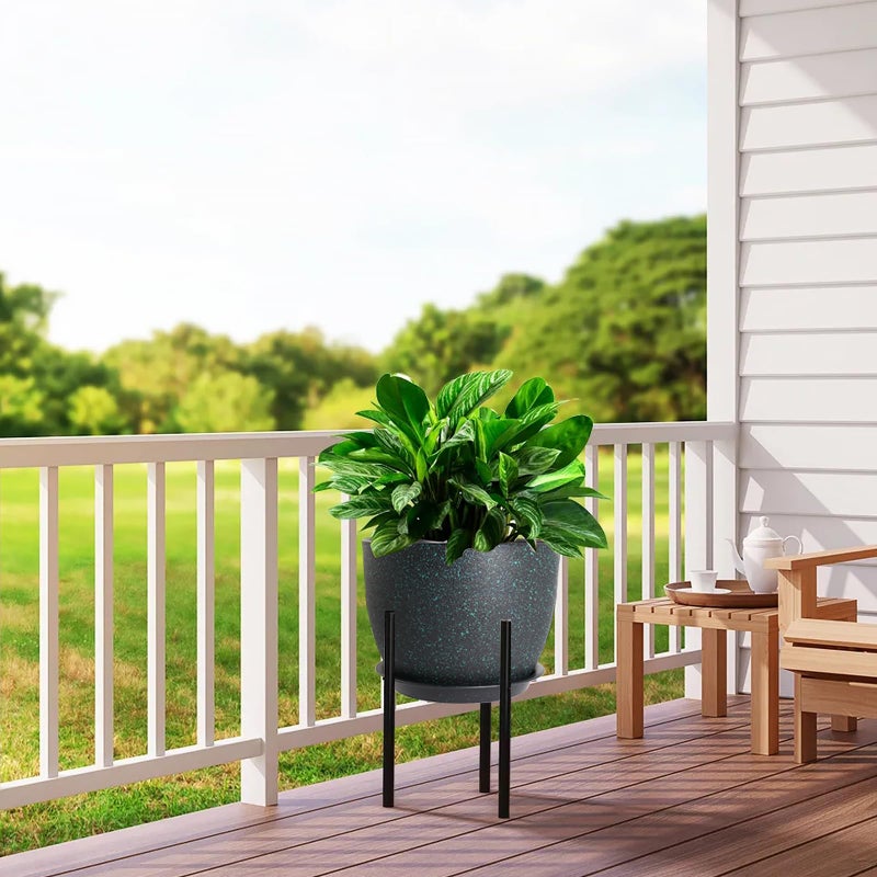 UOUZ 12/10/9 Large Modern Plant Pots, Plastic Planters with Drainage Holes and Saucers for Indoor Outdoor Plants Flowers, Black with Green Speckles - Image 5