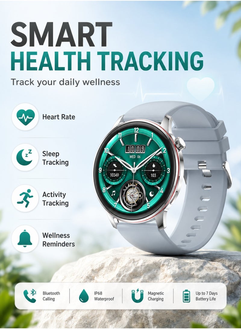 Starfire Smart Watch with 1.43" AMOLED Display, Bluetooth Calling, Fitness Tracking, Heart Rate Sensor, IP68 Water Resistant, Android & iOS Compatible, Long Battery Life, Silver - Image 5