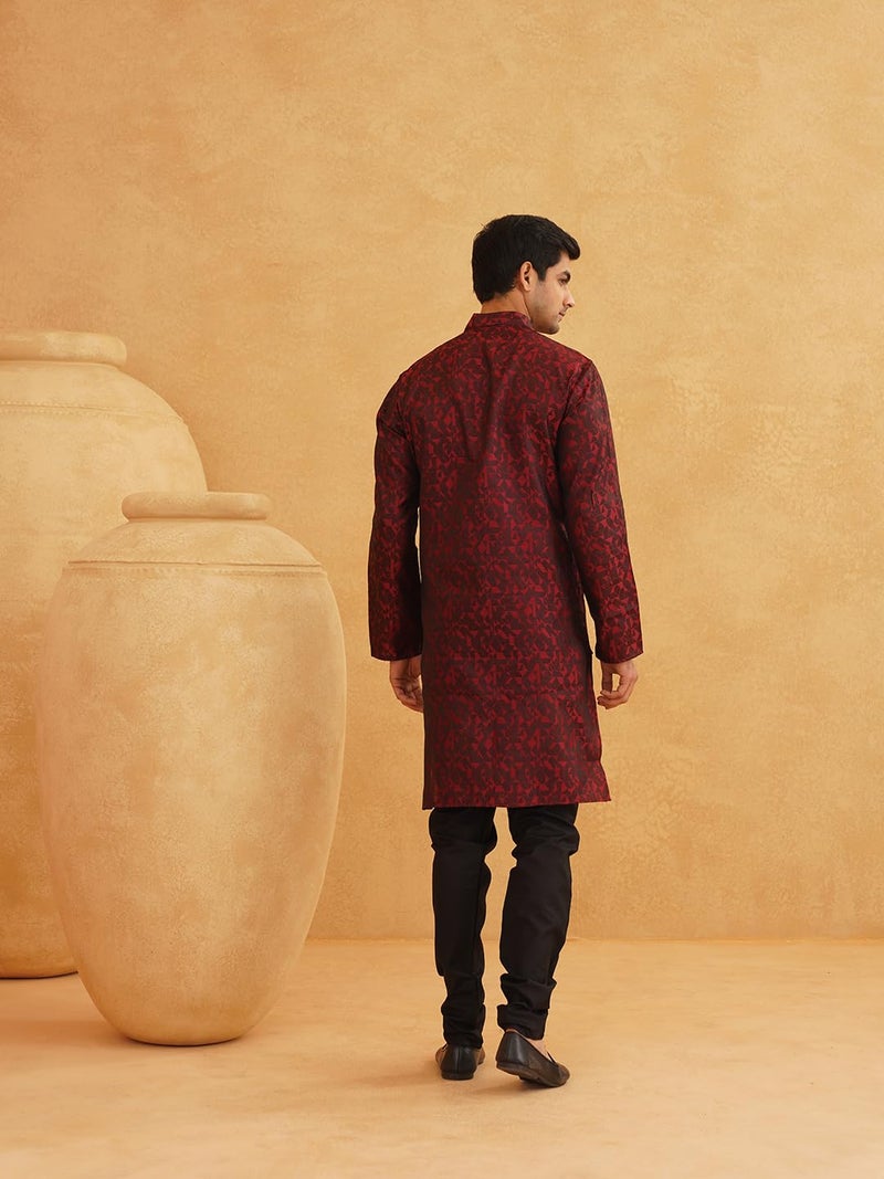 Sojanya (Since 1958 Men'S Maroon Jackquard Silk Only Long Kurta, Size 40 - Image 3