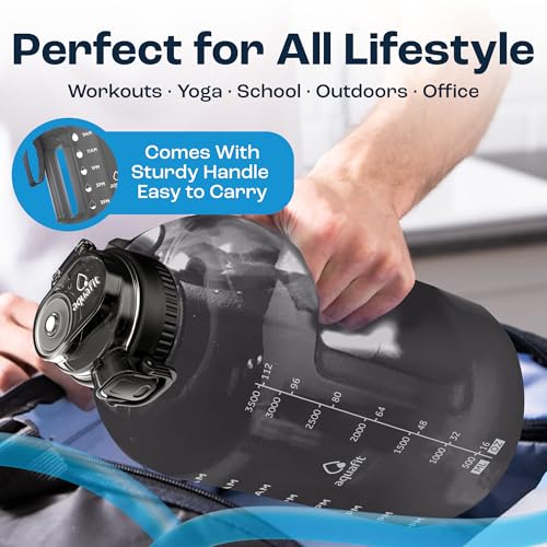 AQUAFIT 1 Gallon Water Jug with Time Marker - BPA Free 128 oz Gym Water Bottle with Straw, Handle, Gray - Image 5