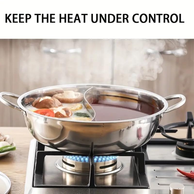 Mugath Steel Hot Pot with Divider Shabu Shabu Pot with Glass Lid Hot Pot SetHot Pot with DividerHot Pots Food Grade Stainless Steel Chinese Dual Sided Pot Set for Induction Cooktop Gas Stove - Image 5