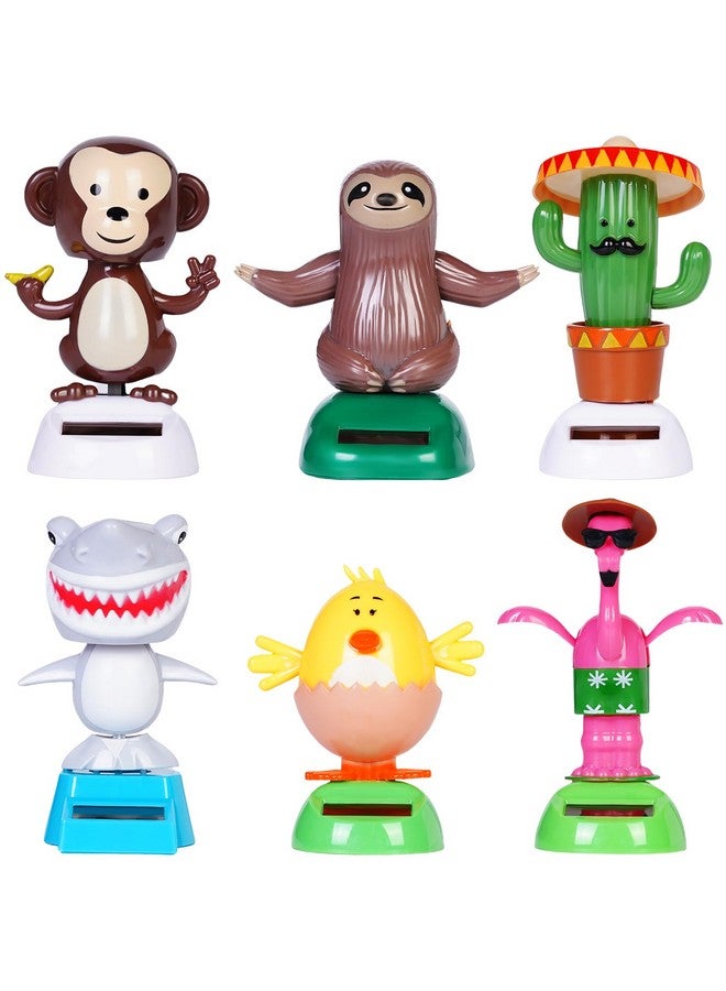 Welecom 6 Pcs Dancing Monkey Toy Solar Powered Dancing Animal Dolls Swinging Animated Bobble Dancer Window Sun Catcher Car Decor Portable Suncatchers,Hen Shark Flamingo Cactu Home Car Ornament Toys Gifts - Image 1