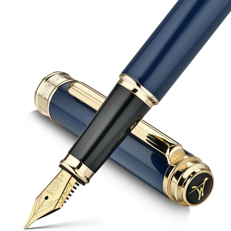 MCNTEIK 317 Fountain Pen,Stunning Luxury Piano Lacquer,18K Gilded Nib(Medium),Gorgeous 24K Gold Finish, Ink Converter,Nice Gift for Men&Women-Elegant,Executive,Fancy Pens for Writing, BU-M - Image 1
