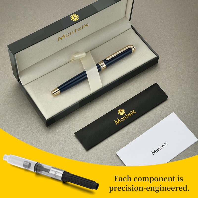 MCNTEIK 317 Fountain Pen,Stunning Luxury Piano Lacquer,18K Gilded Nib(Medium),Gorgeous 24K Gold Finish, Ink Converter,Nice Gift for Men&Women-Elegant,Executive,Fancy Pens for Writing, BU-M - Image 2