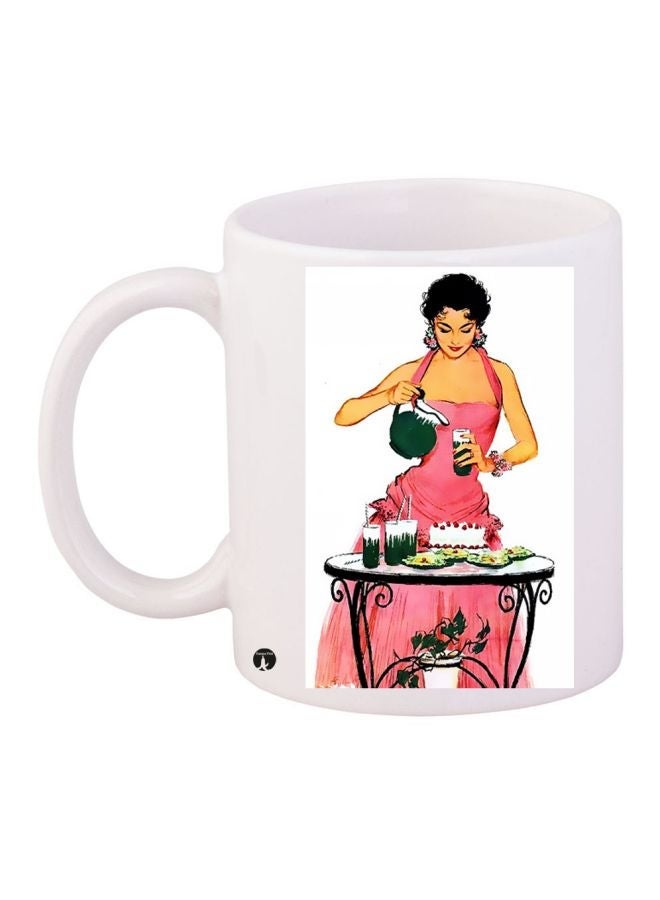 RYN Vintage Woman Printed Coffee Mug White/Beige/Pink 11ounce