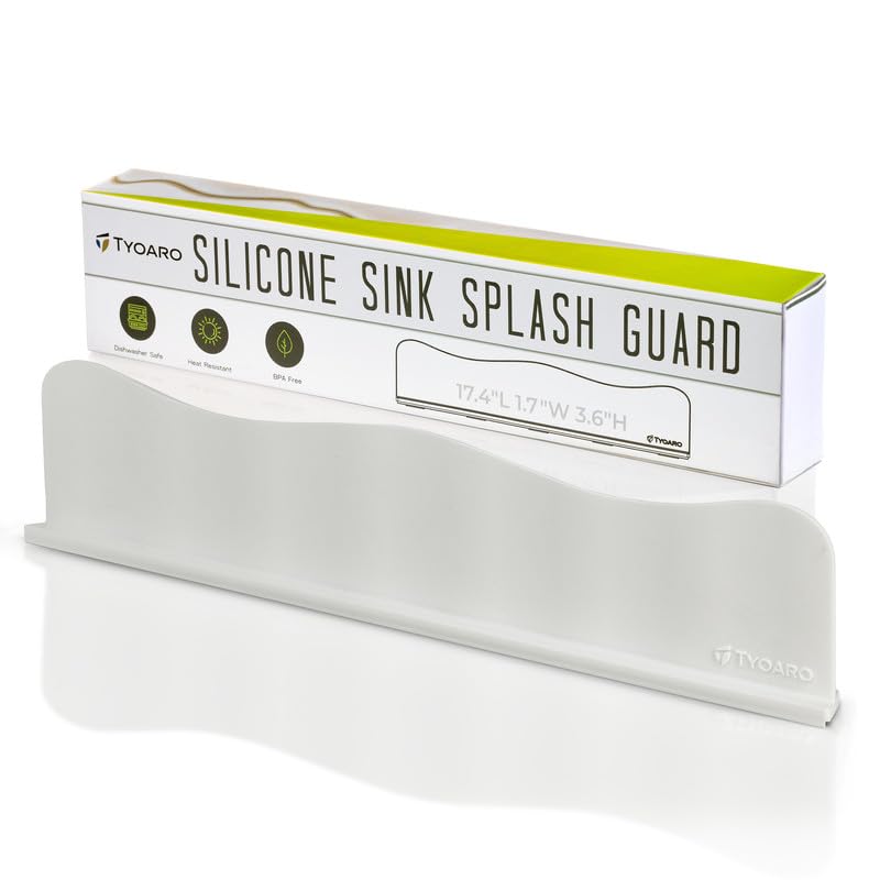 TYOARO Silicone Sink Splash Guard - Water Splash Guard for Kitchen, Island and Bathroom - Secure Non-Slip Suction Cup Base - Dishwasher Safe, White (17.4 x 1.7 x 3.6") - Image 1