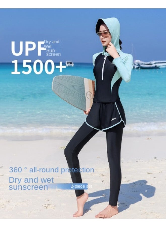 XTEP Separate Sun Protection Swimsuit For Women, Long Sleeve And Pants, High Elasticity Surfing Diving Suit, Conservative Slimming Beach Hot Spring Vacation Swimsuit - Image 1