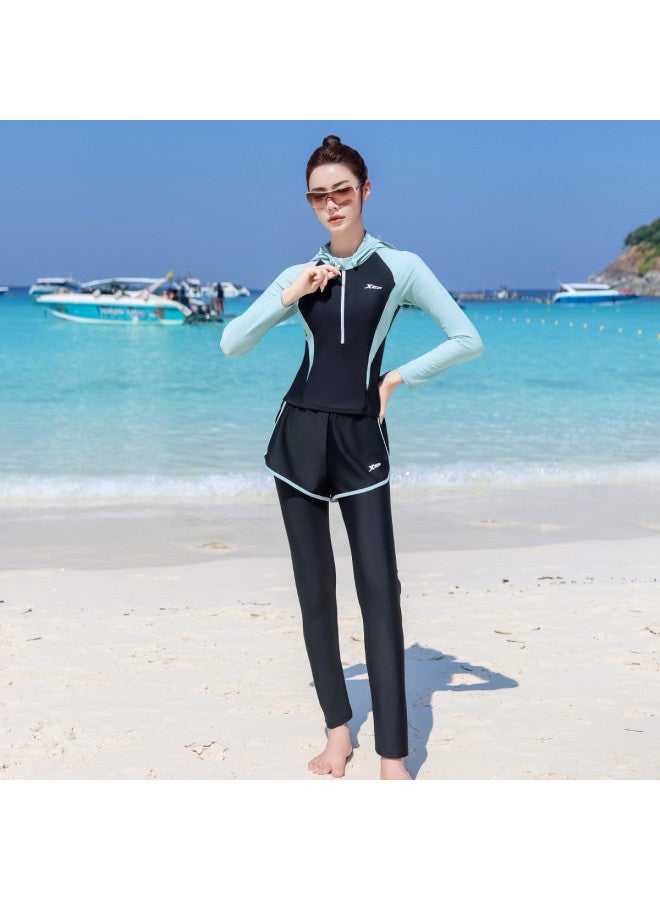 XTEP Separate Sun Protection Swimsuit For Women, Long Sleeve And Pants, High Elasticity Surfing Diving Suit, Conservative Slimming Beach Hot Spring Vacation Swimsuit - Image 3