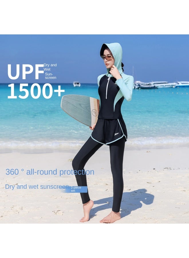 XTEP Separate Sun Protection Swimsuit For Women, Long Sleeve And Pants, High Elasticity Surfing Diving Suit, Conservative Slimming Beach Hot Spring Vacation Swimsuit - Image 2