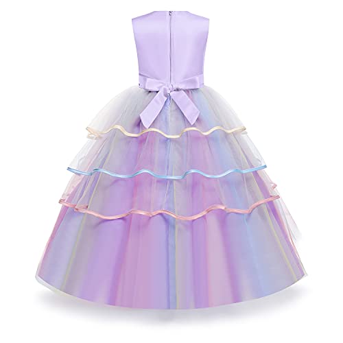 Yipkorra Unicorn Dress for Girls Unicorn Costume Pageant Princess Party Birthday Long Gown with Unicorn Headband & Necklace (Purple, 120 4-5 Years) - Image 2