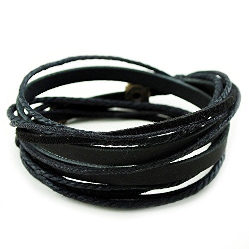 FRD.2Y Genuine Leather Bracelet for Women & Men,Unisex Multilayer Leather Adjustable Bracelet Cuff Wrap Multicolor Rope Wristband - Image 1
