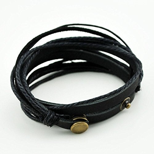 FRD.2Y Genuine Leather Bracelet for Women & Men,Unisex Multilayer Leather Adjustable Bracelet Cuff Wrap Multicolor Rope Wristband - Image 3