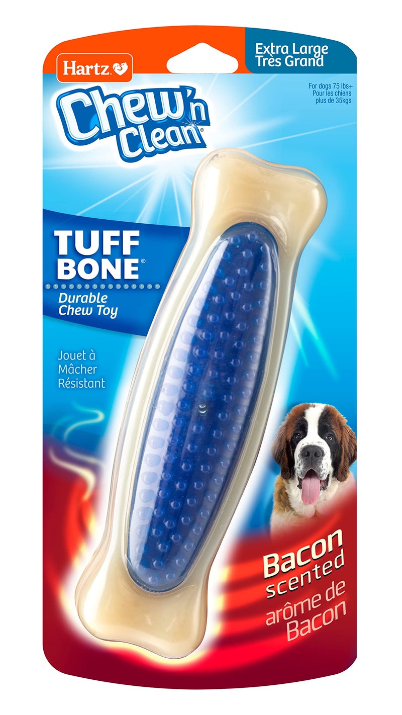 Hartz Chew 'N Clean Tuff Bone Bacon Scented Dental Dog Chew Toy - Extra Large - Image 1