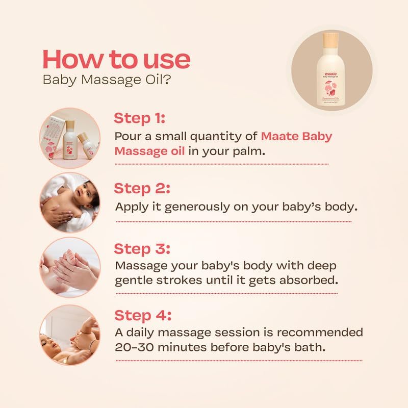 Maate Baby Massage Oil 150ml | Massage Oil for Newborn Baby & Kids | Enrich with Brahmi, Noni & Pomegranate Seed Oil | Light & Non-Sticky | Baby Massage Oil 0-12yr | Gentle Baby's Skin | Cruelty-Free - Image 5