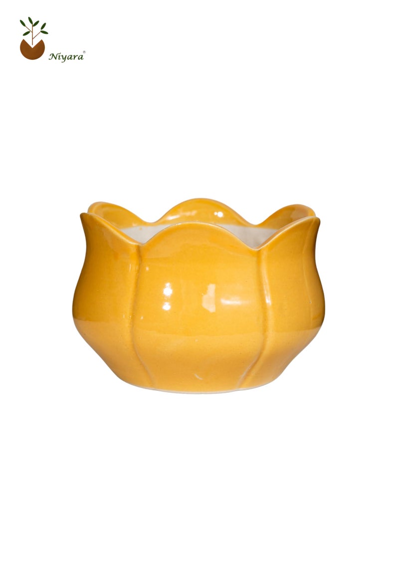 Niyara Ceramic Planter Lotus Shape for Indoor, Outdoor, Home, Office, Balcony, Decor,Garden Size - 7 inches (Yellow) - Image 3