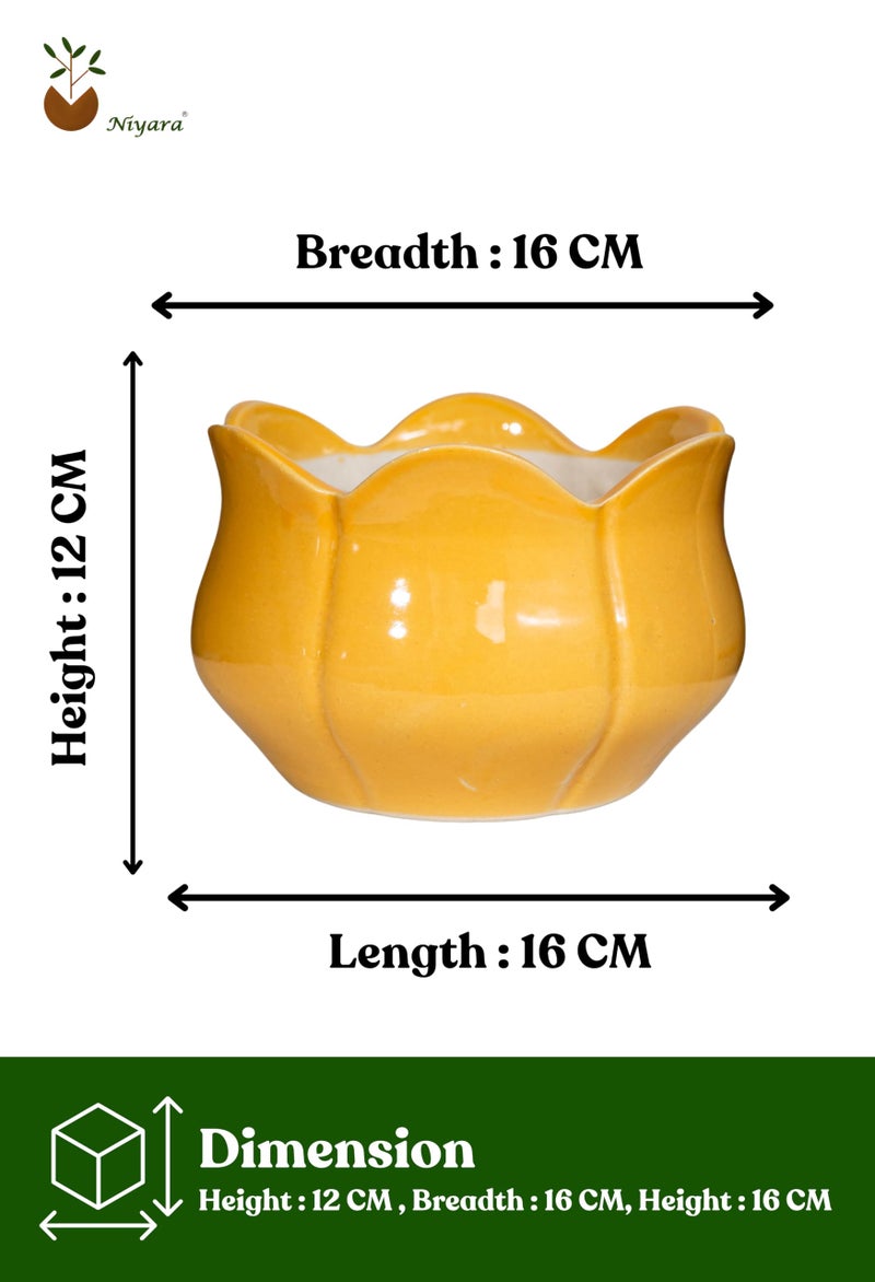 Niyara Ceramic Planter Lotus Shape for Indoor, Outdoor, Home, Office, Balcony, Decor,Garden Size - 7 inches (Yellow) - Image 4