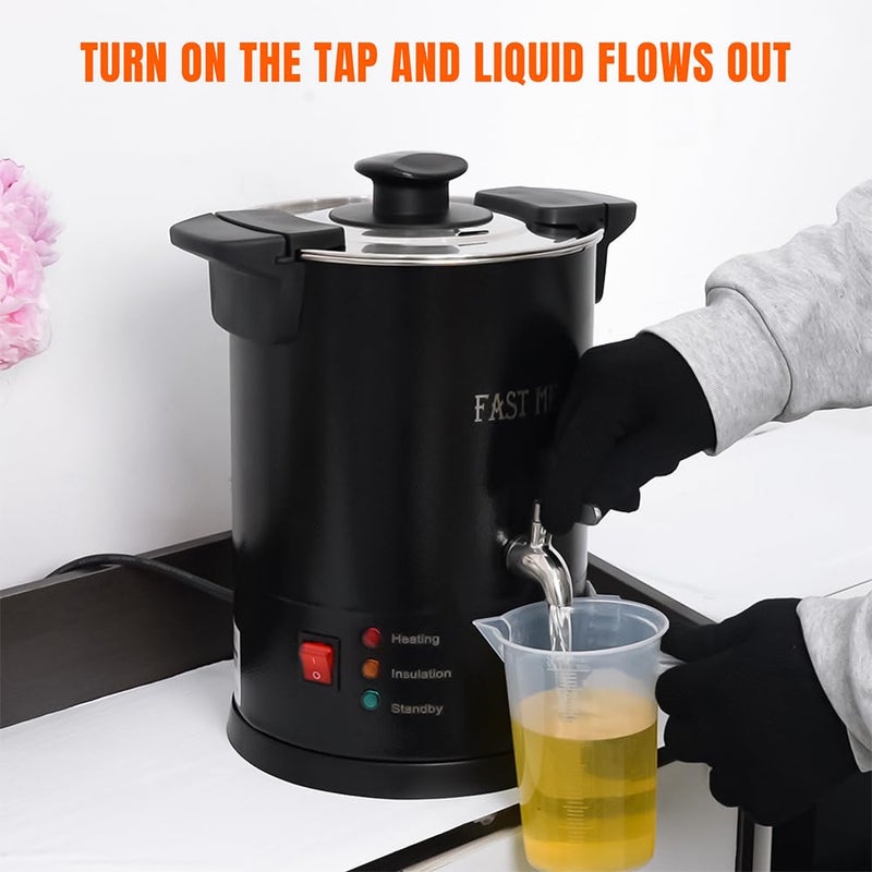 FAST MELT 5 Liter Wax Melter for Candle Making, Electric Wax Melting Pot with Easy Pour Spout & 30-110C Temp Control, Easy Clean for Home Candle Business Starter (Heat Gun + Gloves + Measuring Cup) - Image 4