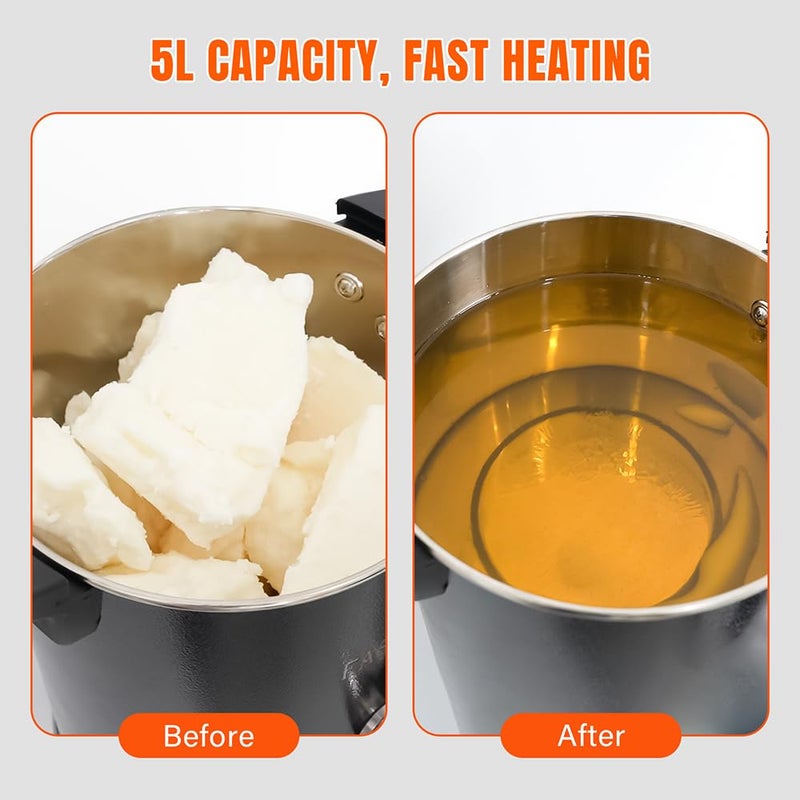 FAST MELT 5 Liter Wax Melter for Candle Making, Electric Wax Melting Pot with Easy Pour Spout & 30-110C Temp Control, Easy Clean for Home Candle Business Starter (Heat Gun + Gloves + Measuring Cup) - Image 3