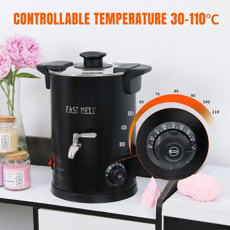 FAST MELT 5 Liter Wax Melter for Candle Making, Electric Wax Melting Pot with Easy Pour Spout & 30-110C Temp Control, Easy Clean for Home Candle Business Starter (Heat Gun + Gloves + Measuring Cup) - Image 5
