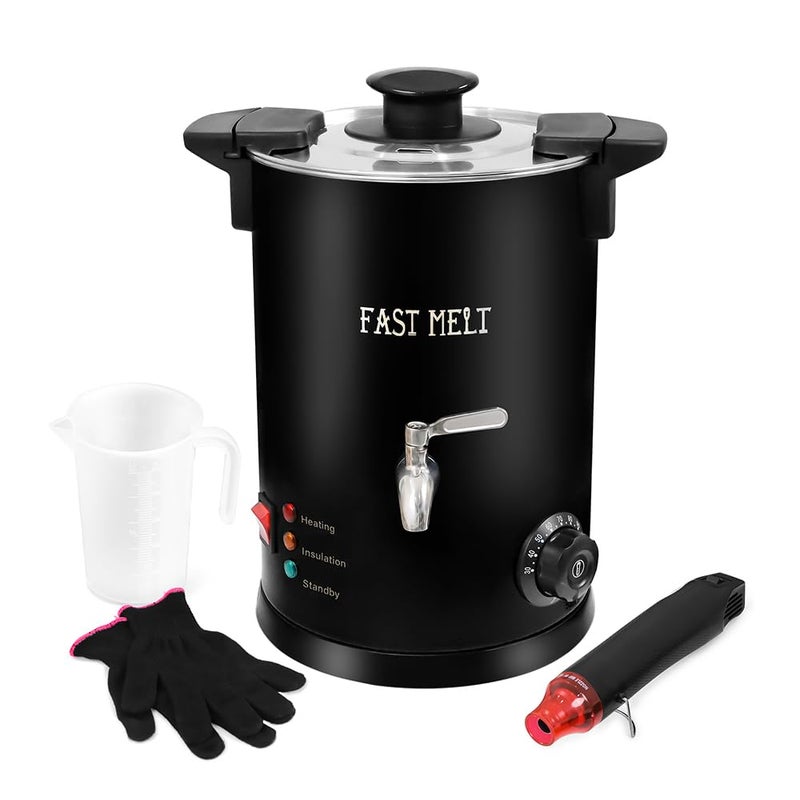 FAST MELT 5 Liter Wax Melter for Candle Making, Electric Wax Melting Pot with Easy Pour Spout & 30-110C Temp Control, Easy Clean for Home Candle Business Starter (Heat Gun + Gloves + Measuring Cup) - Image 1