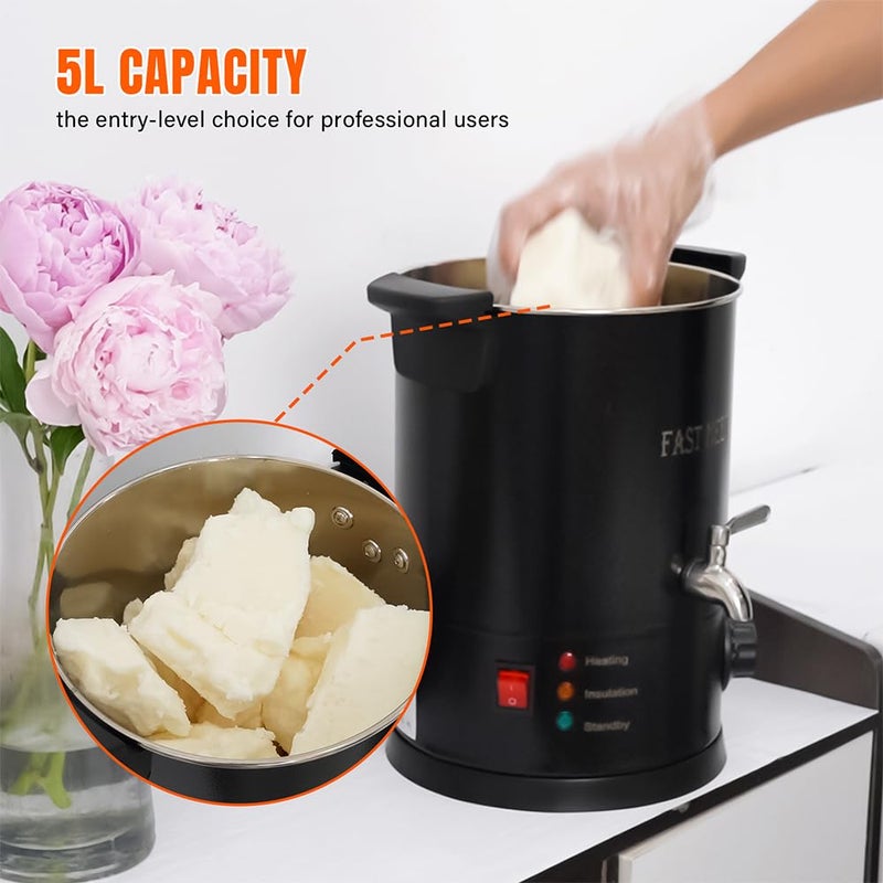 FAST MELT 5 Liter Wax Melter for Candle Making, Electric Wax Melting Pot with Easy Pour Spout & 30-110C Temp Control, Easy Clean for Home Candle Business Starter (Heat Gun + Gloves + Measuring Cup) - Image 2