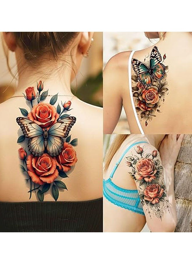 Happy D Temporary tattoos, a large collection of waterproof butterfly and floral designs, black and colored art stickers suitable for both men and women - Image 4