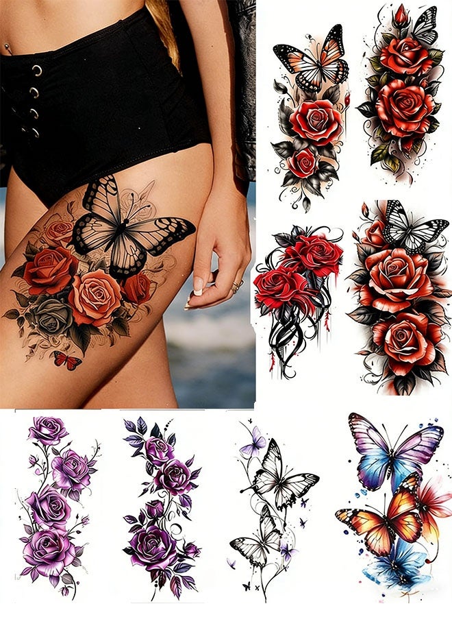 Happy D Temporary tattoos, a large collection of waterproof butterfly and floral designs, black and colored art stickers suitable for both men and women - Image 1