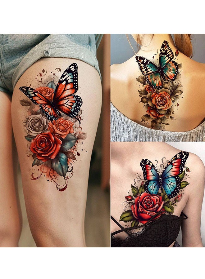 Happy D Temporary tattoos, a large collection of waterproof butterfly and floral designs, black and colored art stickers suitable for both men and women - Image 5