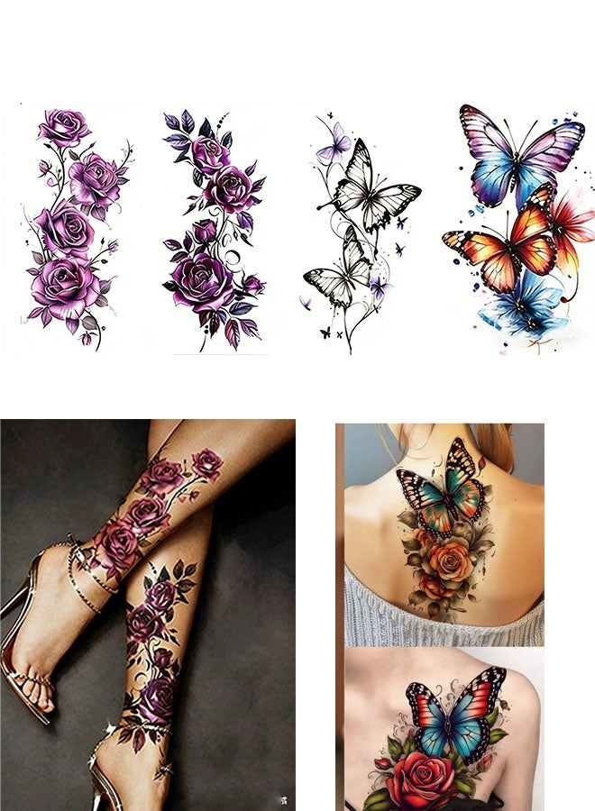 Happy D Temporary tattoos, a large collection of waterproof butterfly and floral designs, black and colored art stickers suitable for both men and women - Image 2