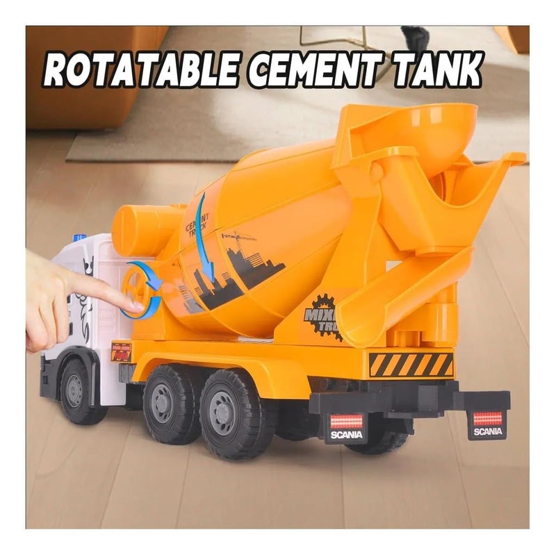 The Toys Home Licensed Scania P410 Toy Cement Mixer Truck, 20.5" Friction Powered Construction Vehicle with Lights and Sound, Rotatable Drum, Liftable Cab, Educational Engineering Toy for Boys and Kids Ages 3+ - Image 4