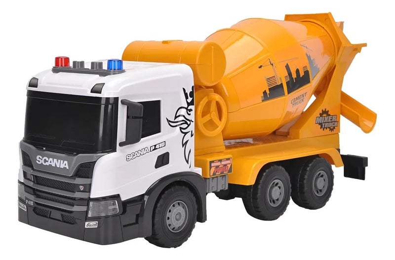 The Toys Home Licensed Scania P410 Toy Cement Mixer Truck, 20.5" Friction Powered Construction Vehicle with Lights and Sound, Rotatable Drum, Liftable Cab, Educational Engineering Toy for Boys and Kids Ages 3+ - Image 1