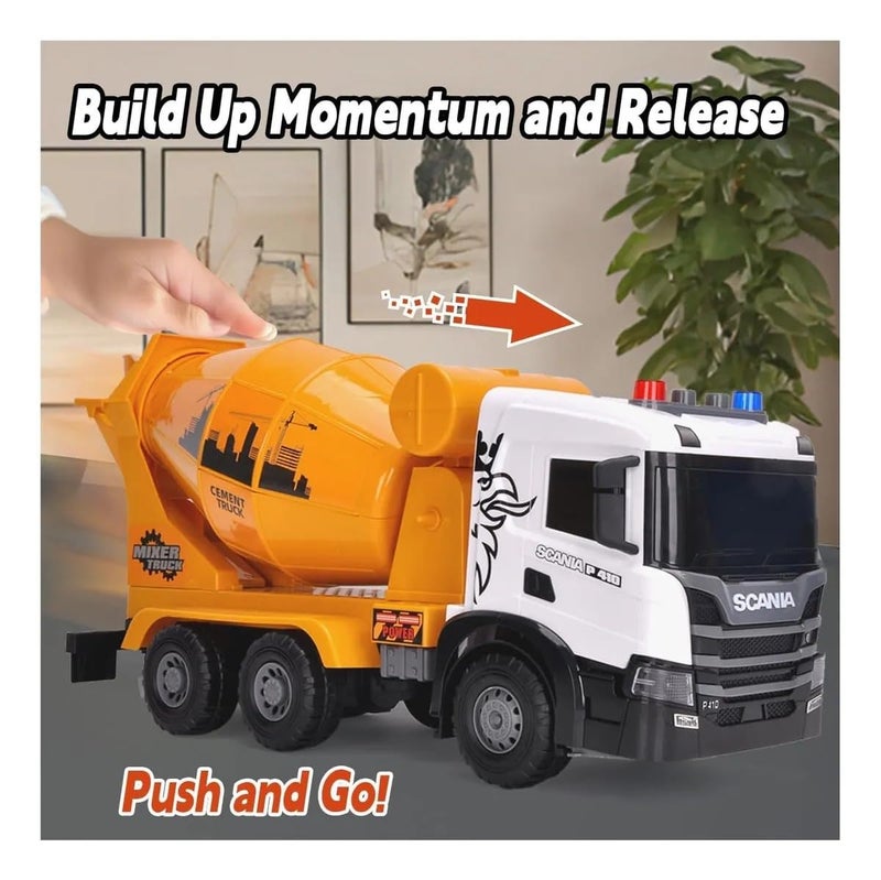 The Toys Home Licensed Scania P410 Toy Cement Mixer Truck, 20.5" Friction Powered Construction Vehicle with Lights and Sound, Rotatable Drum, Liftable Cab, Educational Engineering Toy for Boys and Kids Ages 3+ - Image 3
