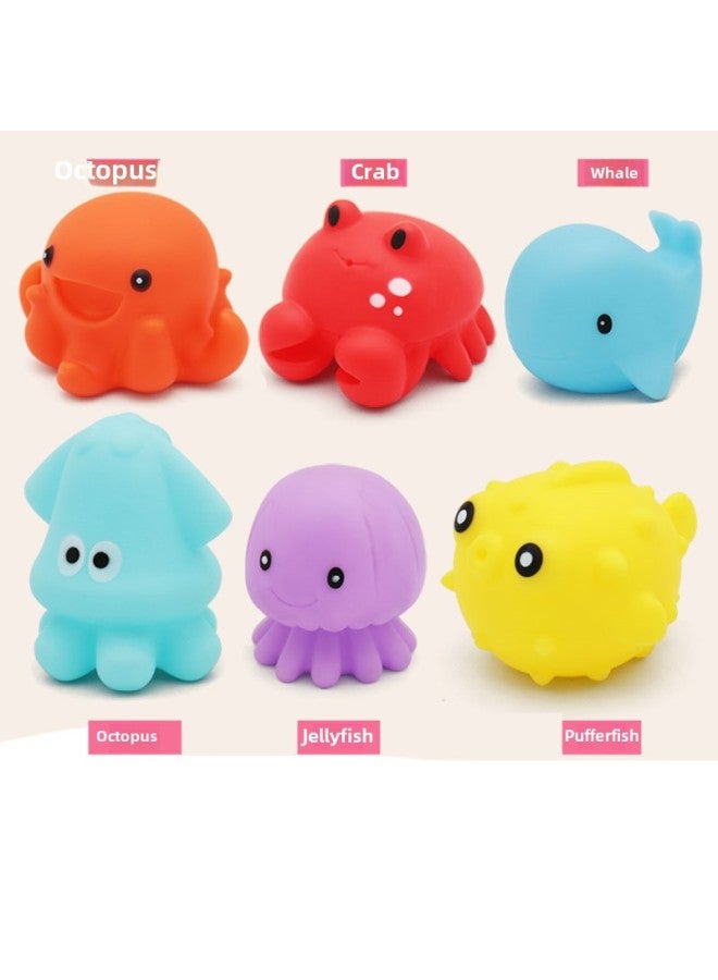 إسكدنيا لعبة كرة اليد للأطفال الرضع مصنوعة من الفينيل لربط الشعر بالغراء الناعم ولعبة الماء والتدليك والقرص والرنين ويمكن عضها - اللون: 6 حيوانات بحرية / حقيبة شبكية - Image 1