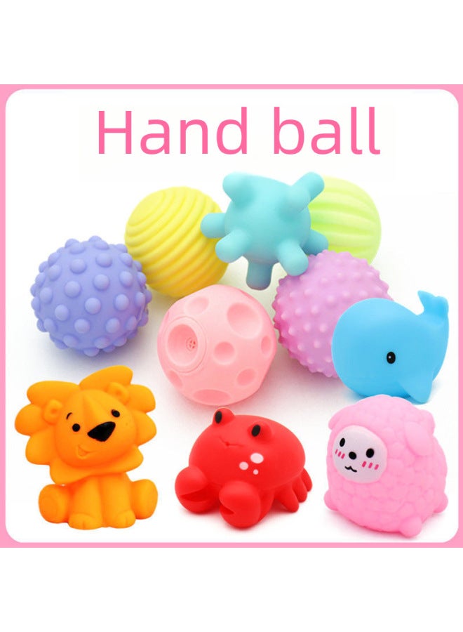 إسكدنيا لعبة كرة اليد للأطفال الرضع مصنوعة من الفينيل لربط الشعر بالغراء الناعم ولعبة الماء والتدليك والقرص والرنين ويمكن عضها - اللون: 6 حيوانات بحرية / حقيبة شبكية - Image 2