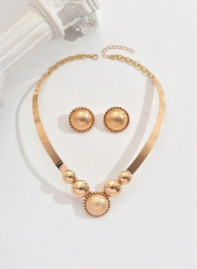 Take Two  2pcs Metal Round Geometric Necklace&Earrings Set for Women | Best Price UAE