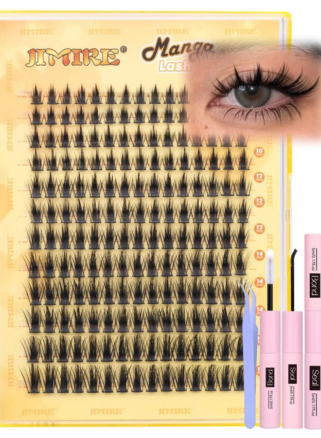 JIMIRE Spike Lash Clusters Manga Individual Lashes Fairy Eyelash Clusters Extensions 13-21MM Mix D Curl Cluster Eyelash Extensions Premade Wispy Lashes Clusters Wet Look - Image 1