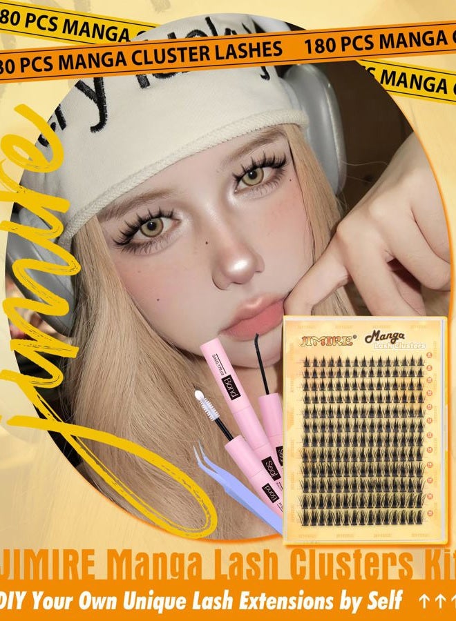 JIMIRE Spike Lash Clusters Manga Individual Lashes Fairy Eyelash Clusters Extensions 13-21MM Mix D Curl Cluster Eyelash Extensions Premade Wispy Lashes Clusters Wet Look - Image 2