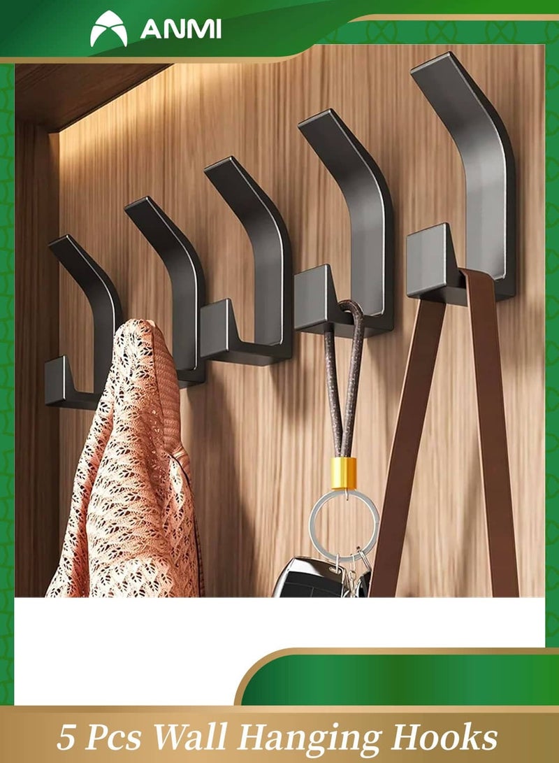 Anmi 5 Pack Coat Hooks Wall Mount, Self Adhesive Hook, Large Wall Hooks for Mudroom Entryway Bathroom, Decorative Hook Rack for Hanging Purse, Baseball Cap, Key, Backpack, Towel, Robe (Black) - Image 1