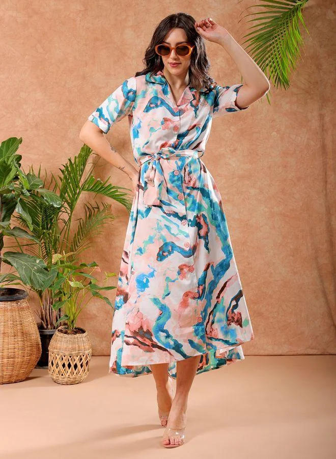 مرفوعة Women A-Line Casual Abstract Print Long Dress