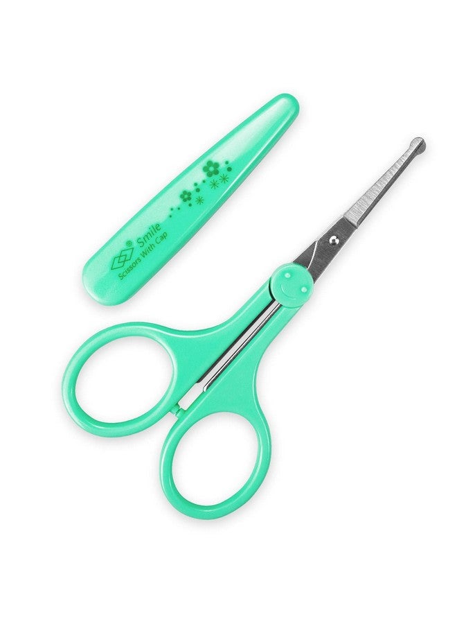 Humbee Eyebrow Scissors Small Scissors For Facial Nose Eyebrow Mustache And Beard Hair Trimming & Grooming Safety Edge Green Long Cap - Image 1