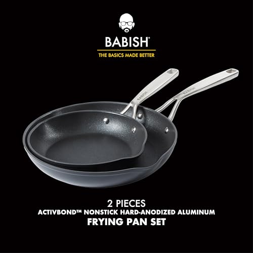 Babish 2 Piece 8 and 10 Inch Fry Pan Hard Anodized Laser Titanium Forever Non Stick Technology Durable Frying Pans Set - Black - Image 2