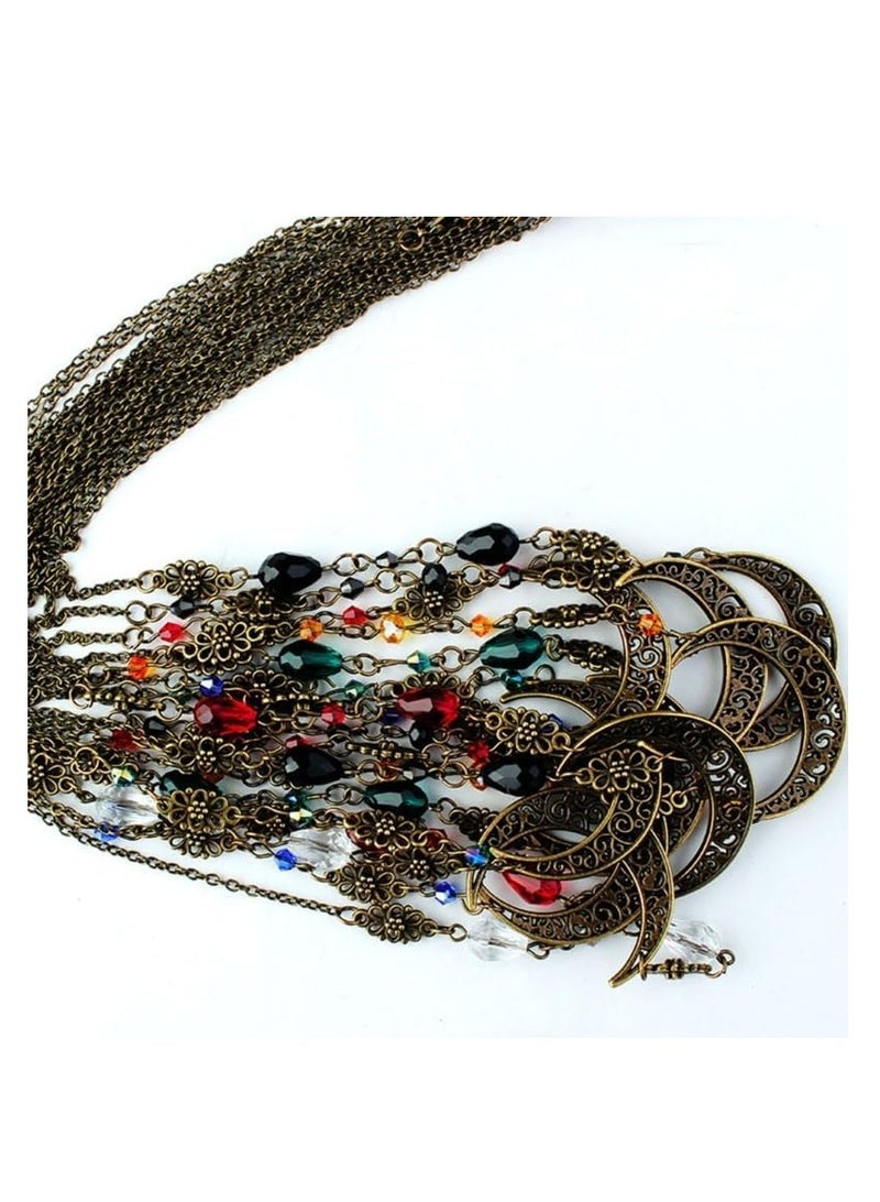 إستيل القمر نمط الإكسسوارات Mujer رئيس سلسلة الخرز الشعر مجوهرات حفل زفاف عقال للنساء تاج Pince Cheveux فام (الكريستال الأسود البرونزي) - Image 4