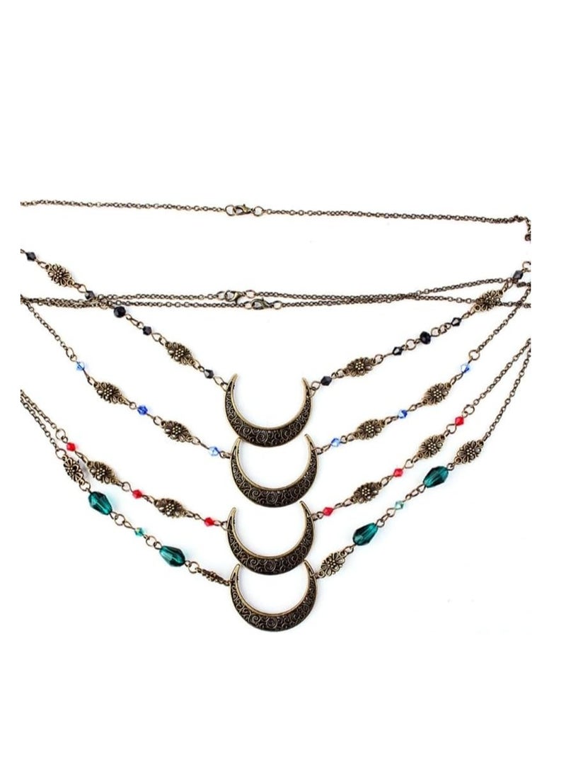 إستيل القمر نمط الإكسسوارات Mujer رئيس سلسلة الخرز الشعر مجوهرات حفل زفاف عقال للنساء تاج Pince Cheveux فام (الكريستال الأسود البرونزي) - Image 3