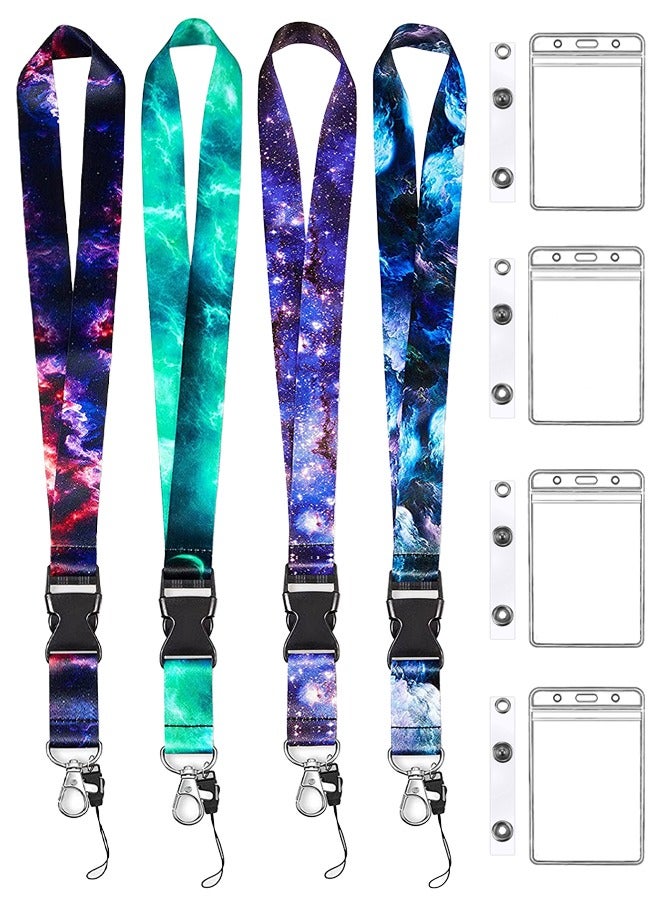 KeyAmor Set of 4 Pieces Detachable Lanyard Keychain and Keycord with 4 Transparent Badge Holders - Badge Neck Cord - Card Holder/Key Holder with Lanyard - Holder for Cards/Keys - Phone Cord - Key Lanyard - Plastic ID Badge Holder - Universal Phone Lanyard. - Image 1