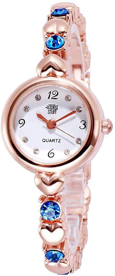 SWADESI STUFF Stainless Steel Exclusive Choice Blue Diamond Studded Rose Gold Chain Strap Analogue Watch - For Girls And Women, Dial Color-Rosegold, Band Color-Rose Gold - Image 1