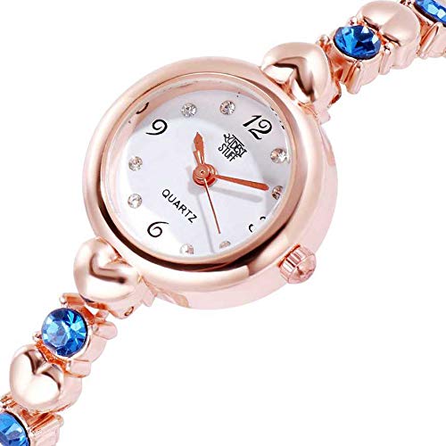 SWADESI STUFF Stainless Steel Exclusive Choice Blue Diamond Studded Rose Gold Chain Strap Analogue Watch - For Girls And Women, Dial Color-Rosegold, Band Color-Rose Gold - Image 2
