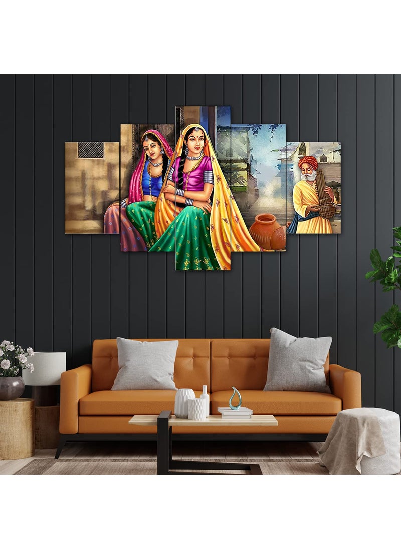 Perpetual - perpetual Rajasthani Paintings for Living Room |3D Painting for Wall Decoration | Rajasthani Decoration Items | Paintings for Bedroom Set of 5 (75x43 Cm)(Multi) - Image 1